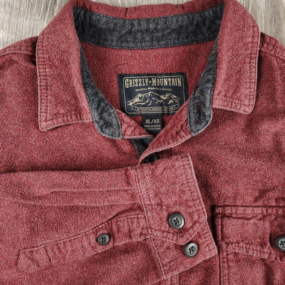 Grizzly Mountain Button Up‎ Shirt XL Red Flannel Flap Pockets Cotton Long Sleeve